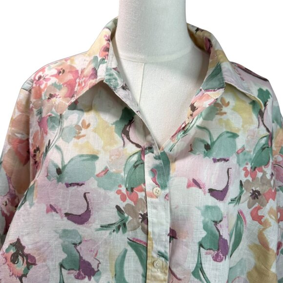 Ralph Lauren 100% Linen Floral Button-Up Blouse 2X Pastel Watercolor Print - Picture 5 of 6